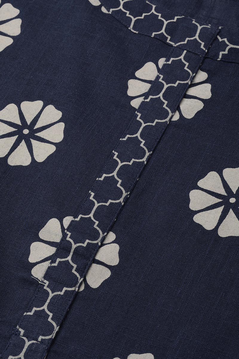 Navy Blue Pure Cotton Floral Printed Kurta Set VKSET1001