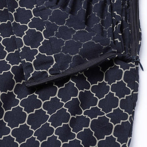 Navy Blue Pure Cotton Floral Printed Kurta Set VKSET1001