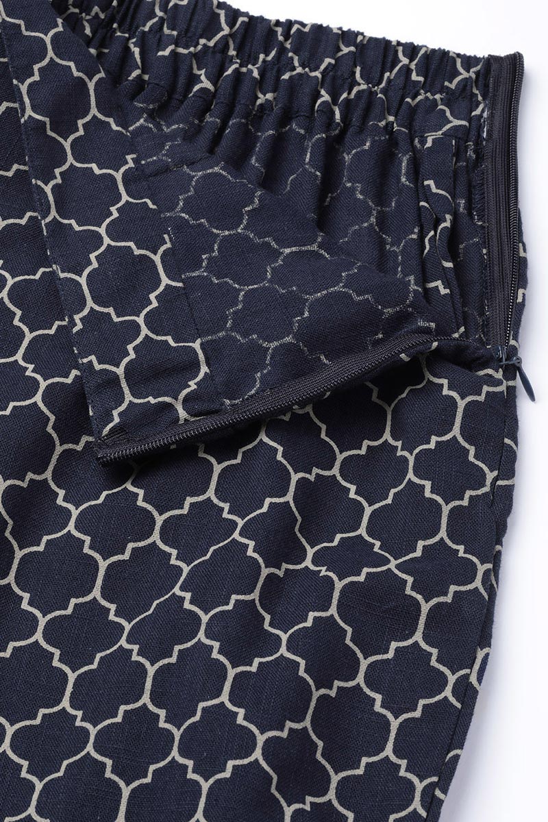 Navy Blue Pure Cotton Floral Printed Kurta Set VKSET1001