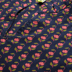 Cotton Navy Blue Floral Printed A Line Kurta Palazzo Set VKSET1136