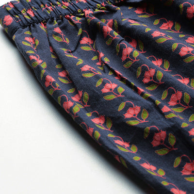Cotton Navy Blue Floral Printed A Line Kurta Palazzo Set VKSET1136