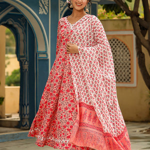 Pink Cotton Anarkali Suit Set VKSKD1137