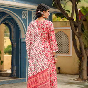 Pink Cotton Anarkali Suit Set VKSKD1137