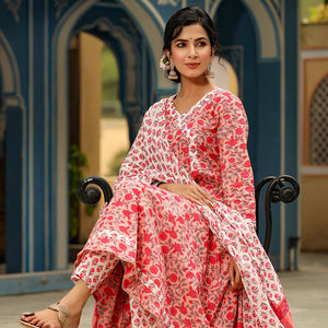 Pink Cotton Anarkali Suit Set VKSKD1137