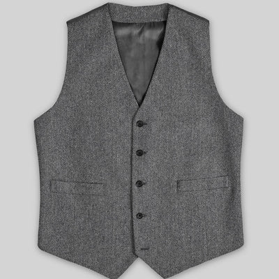 Vintage Herringbone Gray Tweed Waist Coat