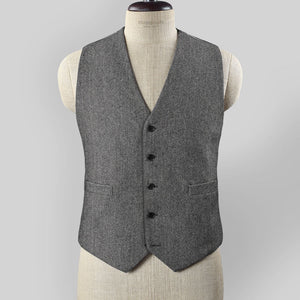 Vintage Herringbone Gray Tweed Waist Coat