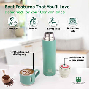Pro-hydro Stainless Steel Vacuum Insulated Flask with Drinking Mug Lid, Hot & Cold Bottle, 500 ml