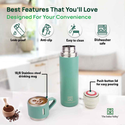 Pro-hydro Stainless Steel Vacuum Insulated Flask with Drinking Mug Lid, Hot & Cold Bottle, 500 ml