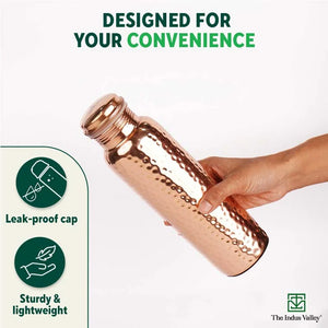 100% Pure Copper Water Bottle, 700ml, Hammered, Healthy, Toxin-free,Builds Immunity, Doctor Approved