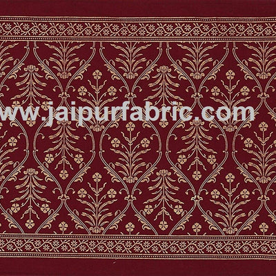 Double Bed Sheet  With Shining Gold Print Maroon Base Gold Retro Pattern Super Fine Cotton  Double Bed Sheet