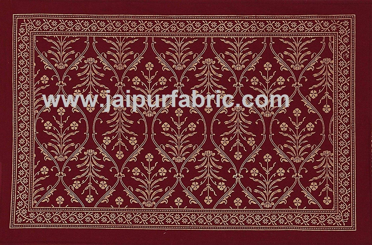 Double Bed Sheet  With Shining Gold Print Maroon Base Gold Retro Pattern Super Fine Cotton  Double Bed Sheet