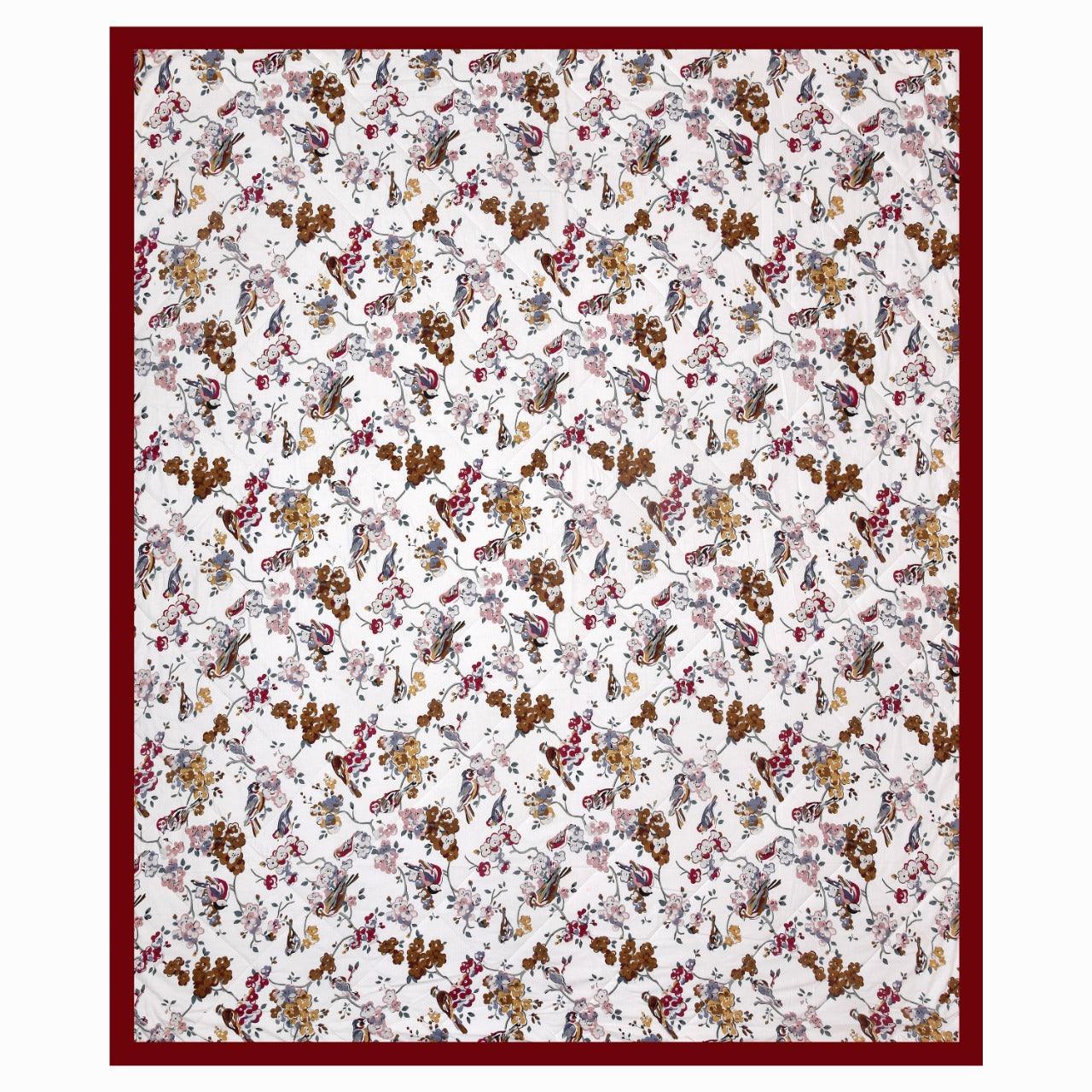 Nature Melody Maroon Cotton Quilted Bedcover Comforter Blanket
