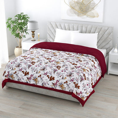 Nature Melody Maroon Cotton Quilted Bedcover Comforter Blanket