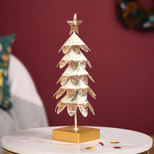 White Christmas Tree With Gold Glitter Showpiece