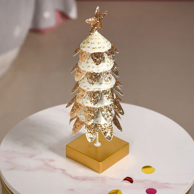White Christmas Tree With Gold Glitter Showpiece