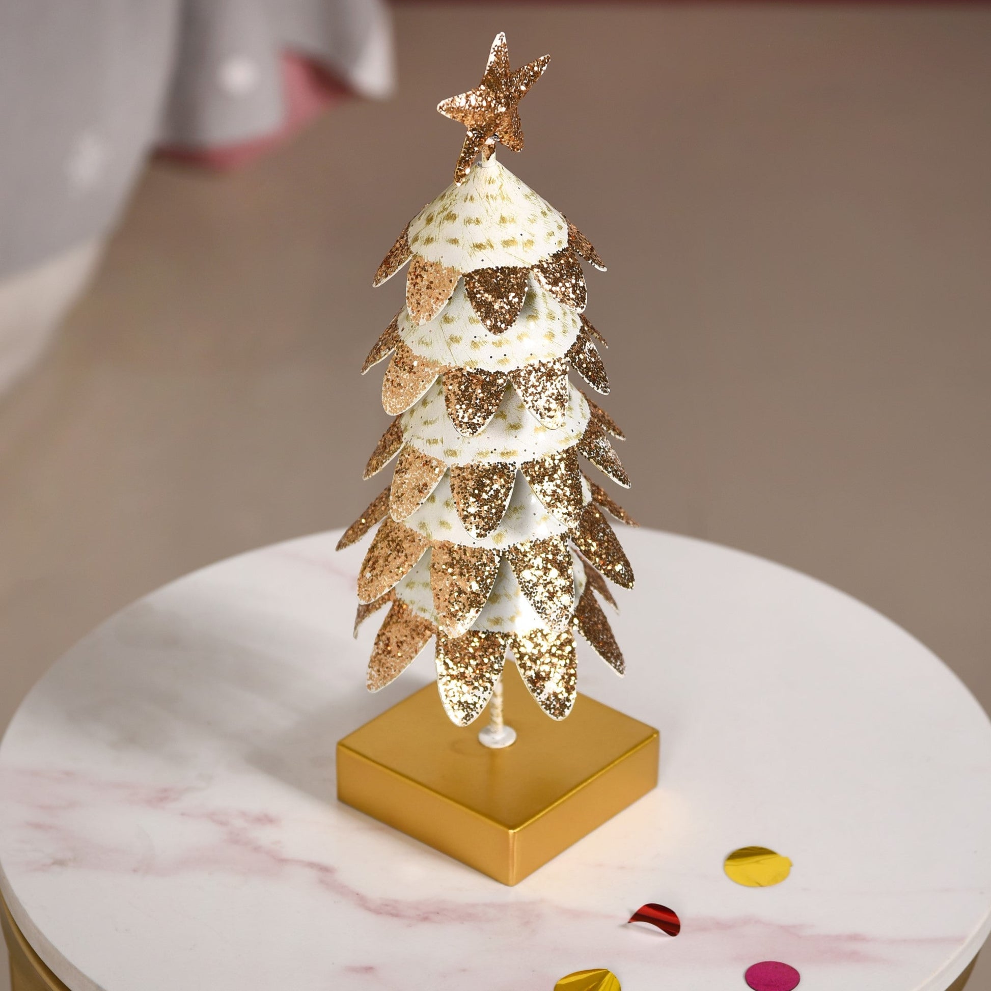 White Christmas Tree With Gold Glitter Showpiece