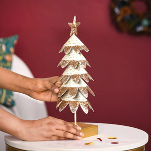 White Christmas Tree With Gold Glitter Showpiece