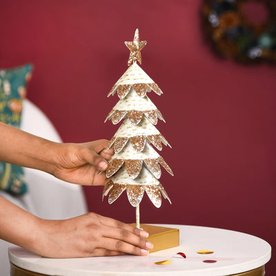 White Christmas Tree With Gold Glitter Showpiece