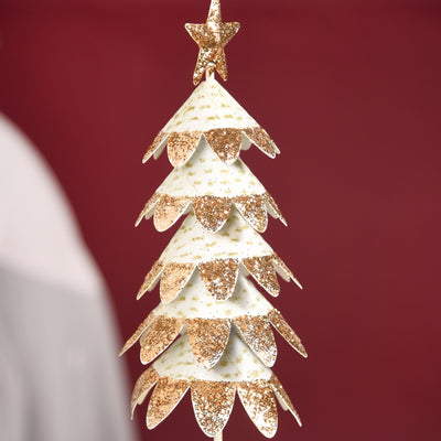 White Christmas Tree With Gold Glitter Showpiece
