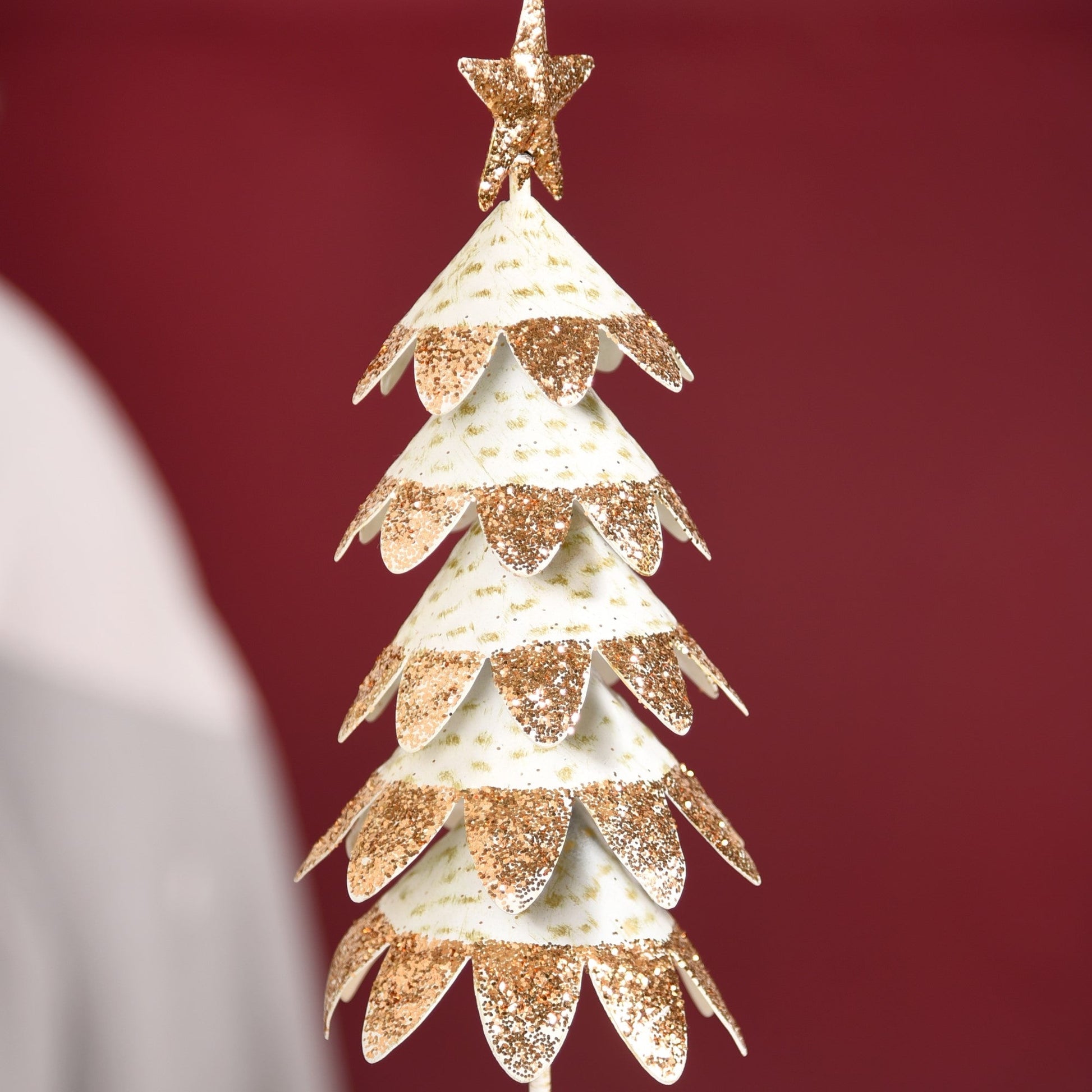 White Christmas Tree With Gold Glitter Showpiece