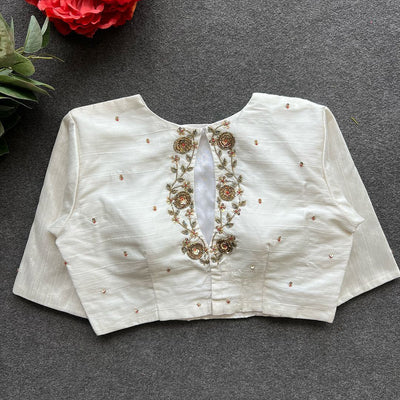 White Golden Elegance: Handcrafted Elzara Silk Blouse