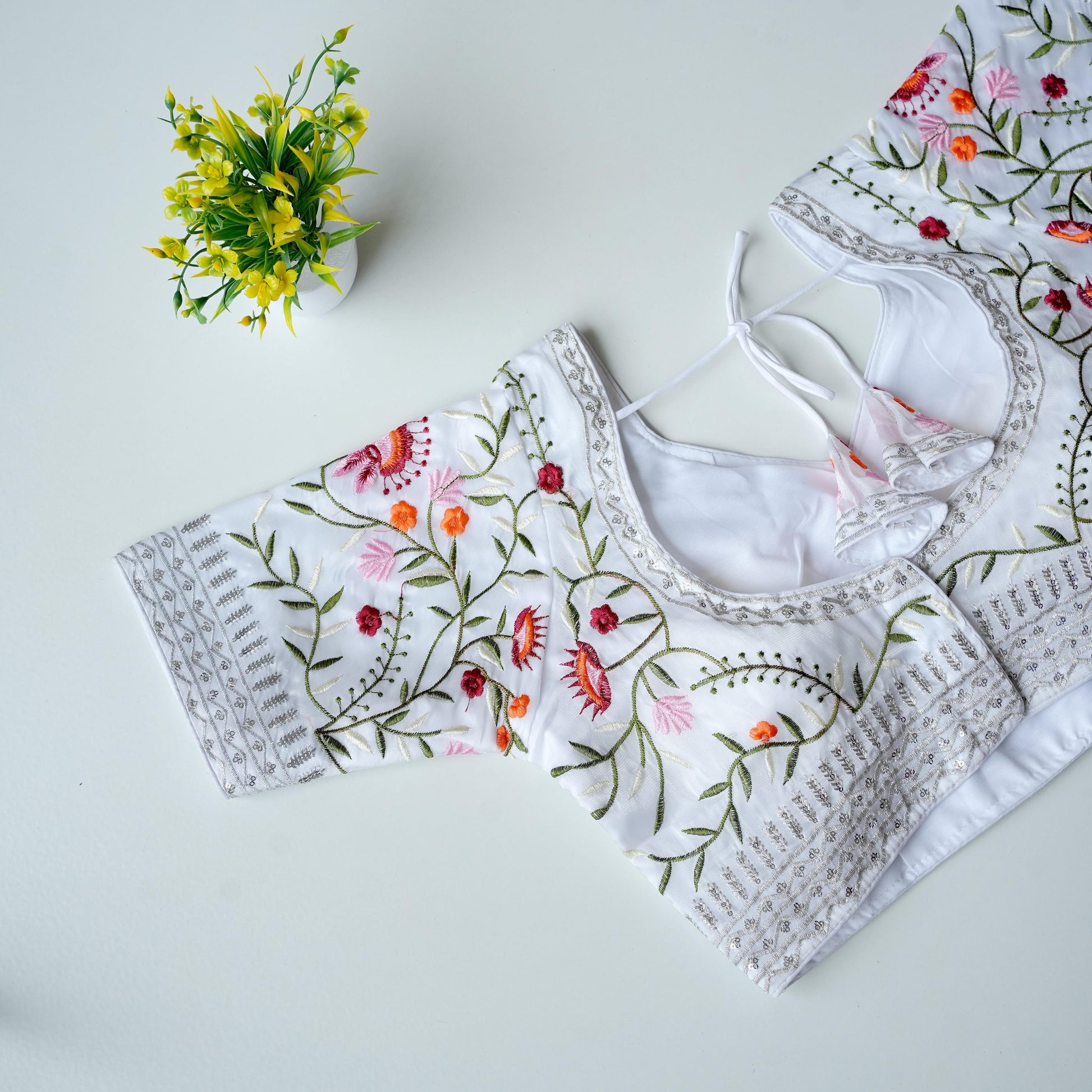 White Multi-Color Embroidered Jimmy Choo Silk Blouse