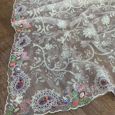White Organza Saree with Vibrant 6-Color Thread Embroidery – Paired with Elegant White Silk Blouse