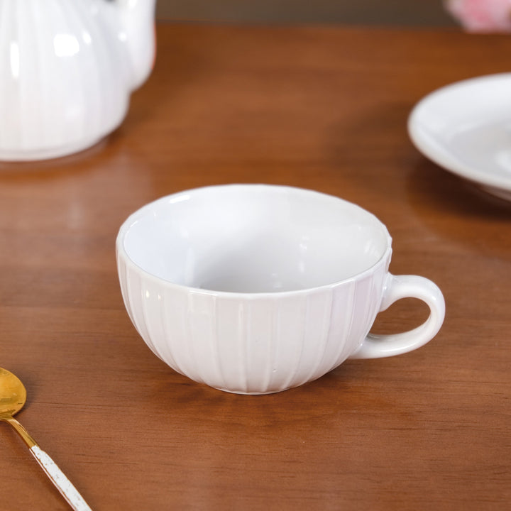 Ambrosia White Ceramic Teapot With Cup And Saucer