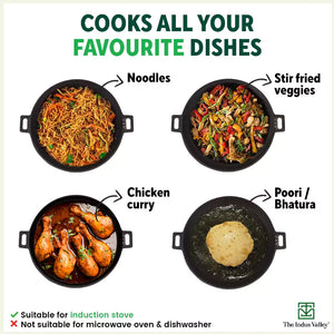 CASTrong Cast Iron Wok Kadai, Pre-seasoned, 100% Pure, Toxin-free, 31cm, 3.2L, 2.8kg