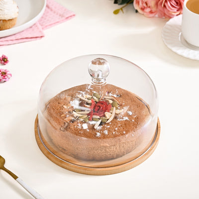 Wooden Cake Stand With Transparent Cloche 17cm
