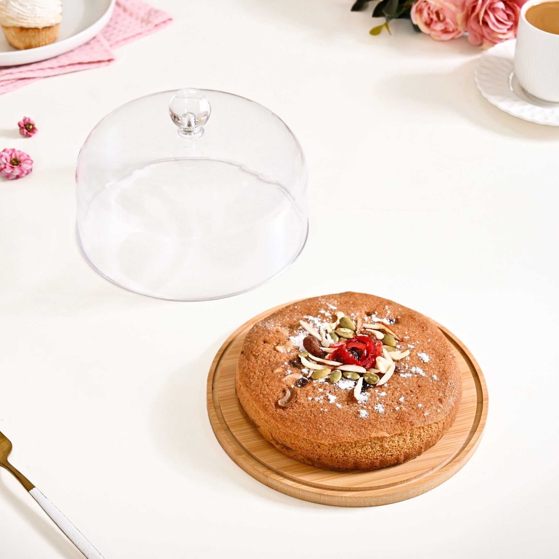 Wooden Cake Stand With Transparent Cloche 17cm