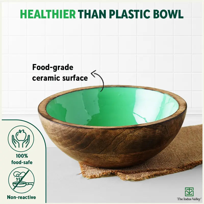 Ceramic Glazed Mango Wood Bowl