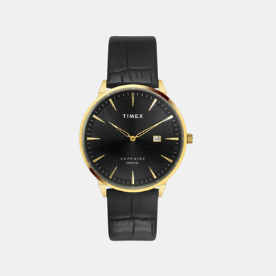 Fashion Men Quartz Black Dial Analog Leather Watch TWEG21901