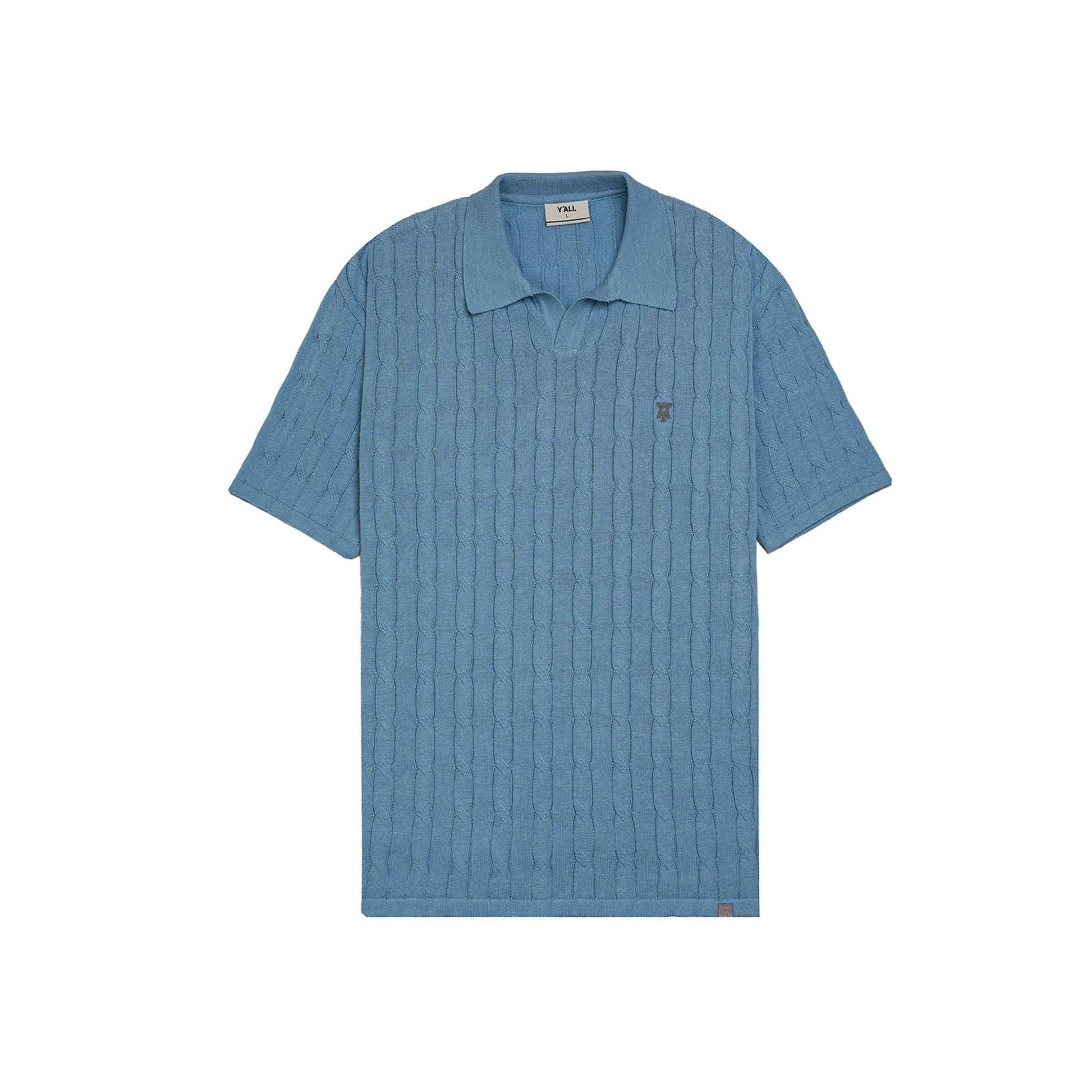 Pristine Cable Knit Polo -  Cornflower Blue