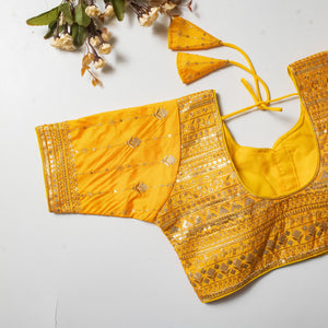 Yellow Golden Embroidered Vibrant Silk Blouse with Sequins