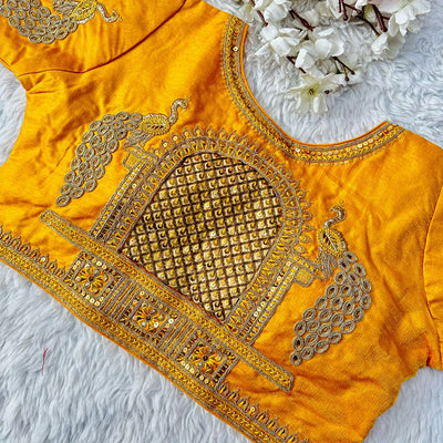 Yellow Handcrafted Sequence Blouse in Watermelon Silk – Perfect Fit for Any Occasion