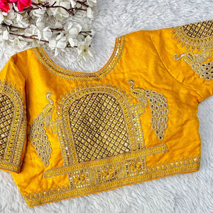 Yellow Watermelon Silk Blouse with Beautiful Cording and Hand-Touched Sequins