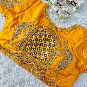 Yellow Watermelon Silk Blouse with Beautiful Cording and Hand-Touched Sequins