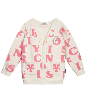 DIRTY COINS PRINT CARDIGAN - IVORY/PINK