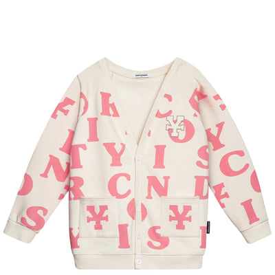 DIRTY COINS PRINT CARDIGAN - IVORY/PINK