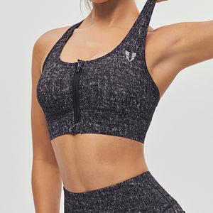 Zip Front Sports Bra - Denim Black