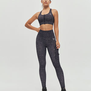 Zip Front Sports Bra - Denim Black