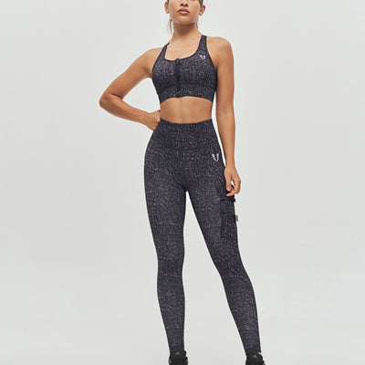 Zip Front Sports Bra - Denim Black