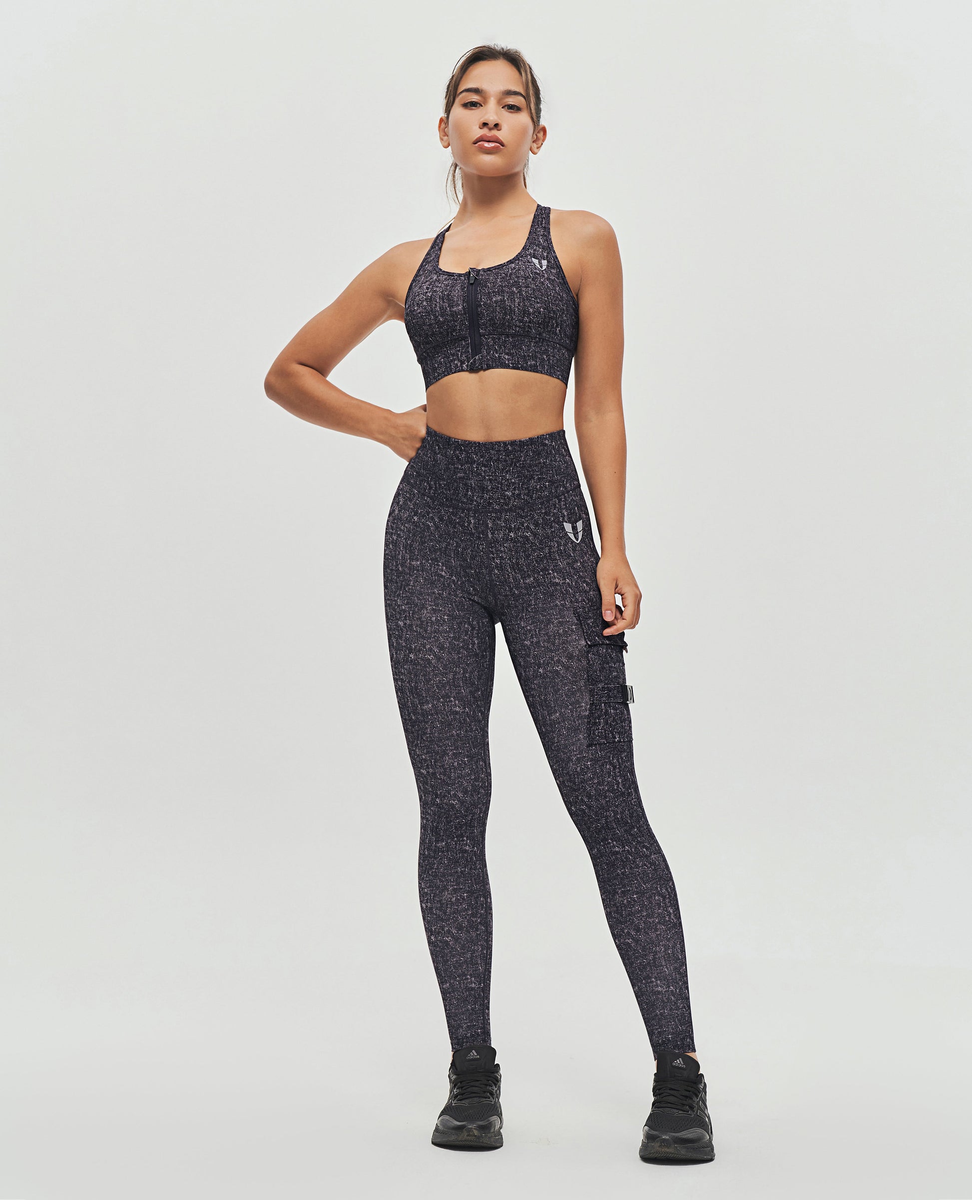 Zip Front Sports Bra - Denim Black