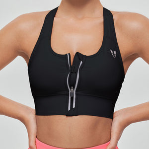 Zip Front Sports Bra - Black