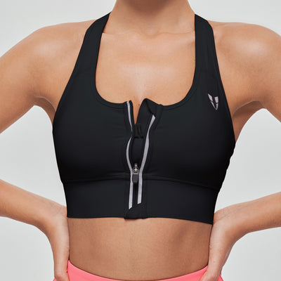 Zip Front Sports Bra - Black