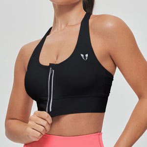 Zip Front Sports Bra - Black
