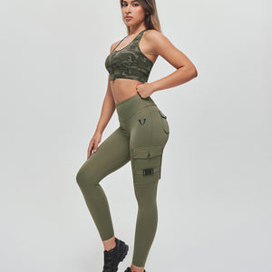 Zip Front Sports Bra - Green Camo