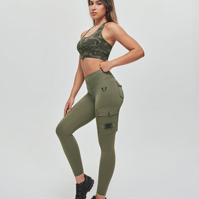 Zip Front Sports Bra - Green Camo