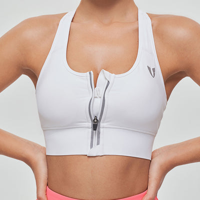 Zip Front Sports Bra - White
